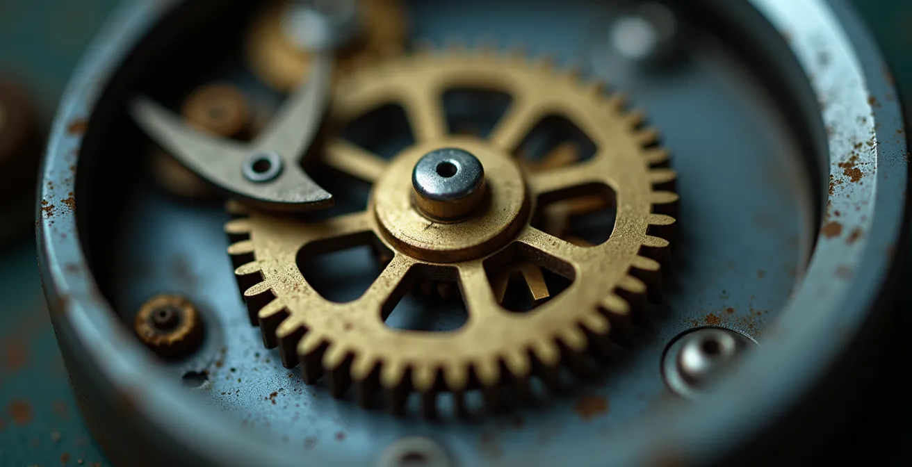 Détail macro d'un compteur électrique montrant les textures et mécanismes